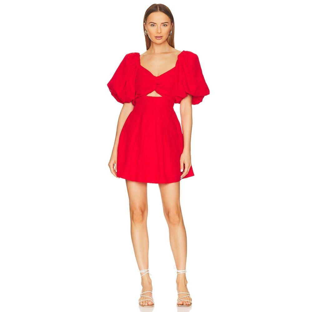 ASTR The Label Serilda Cutout Puff Sleeve Red‎ Lyocell Mini Dress | Size L